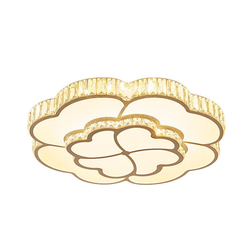 19.5"/23.5“/31.5“ W LED Flush Ceiling Light Modern Petal Crystal Flush Mount Lighting in White for Bedroom