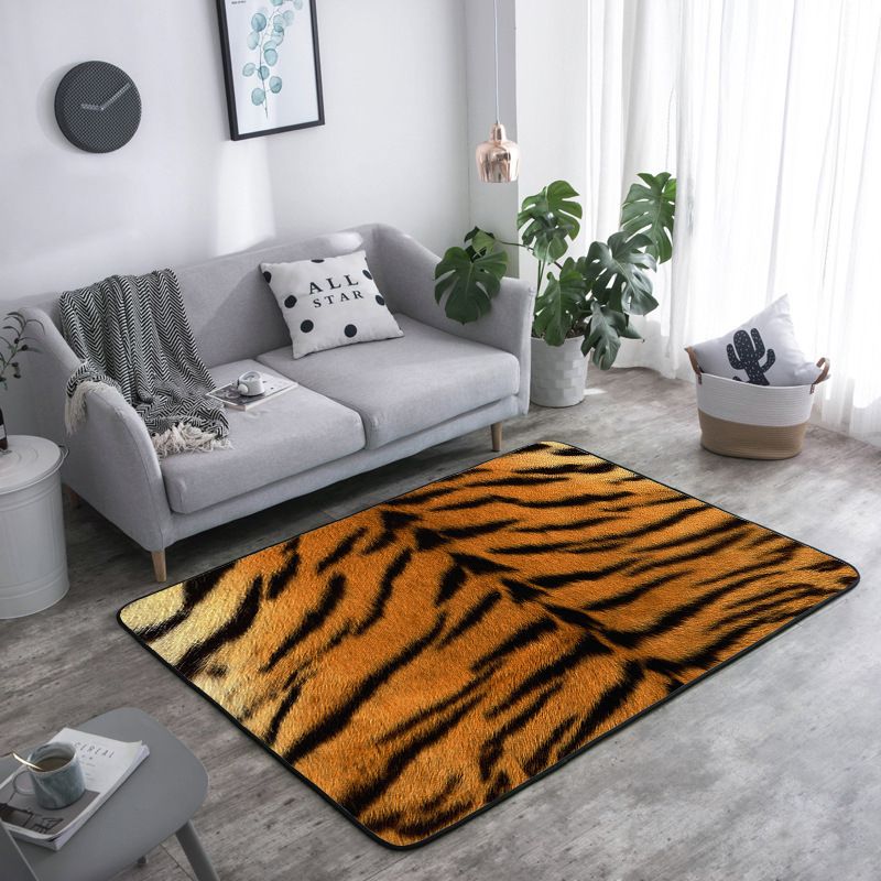 Orange Tone Modern Indoor Rug Polyester Tiger Print Carpet Easy Care Rug for Home Decoration