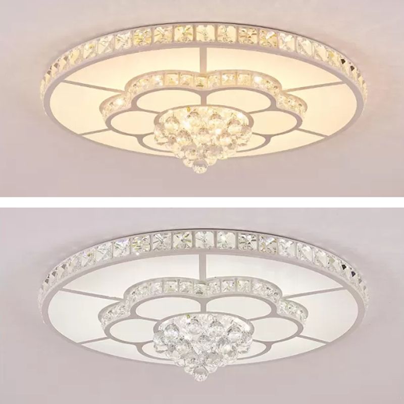 White Floral Flush Mount Ceiling Fixture Modern LED Crystal Flushmount Ceiling Lamp for Living Room