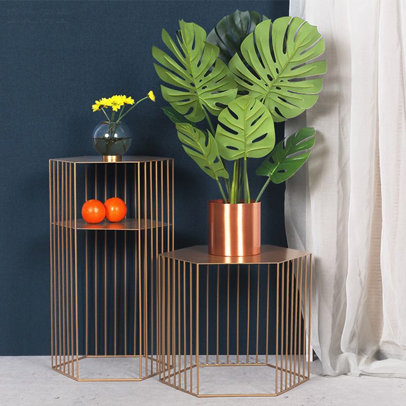 Glam Hexagon Metal End Table Geometric Side End Table in Gold/Black/White