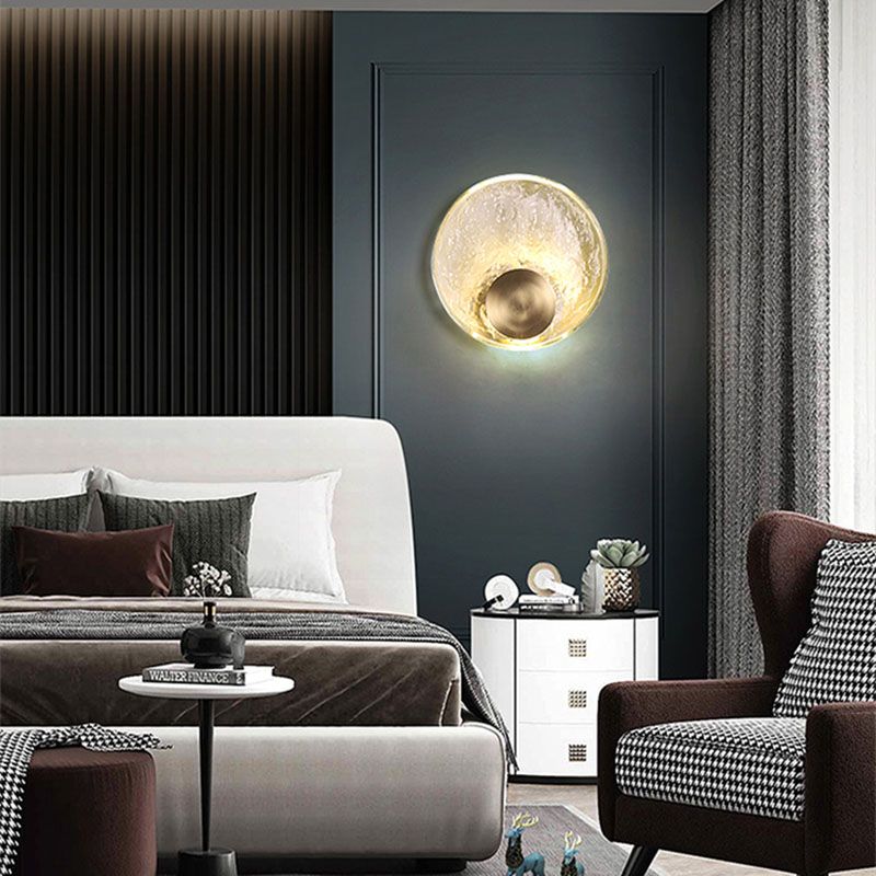 Circular Wall Mount Light Modern Style Clear Crystal 1-Light Sconce Light Fixtures in Gold