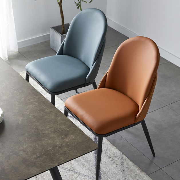 Nordic Style Kitchen Leather Dining Chair Armless Dining Chairs with Metal Legs