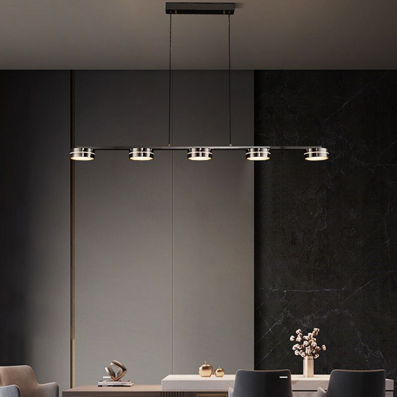 Contemporary Hanging Light Drum Island Light Fixture in Black for Dining Room