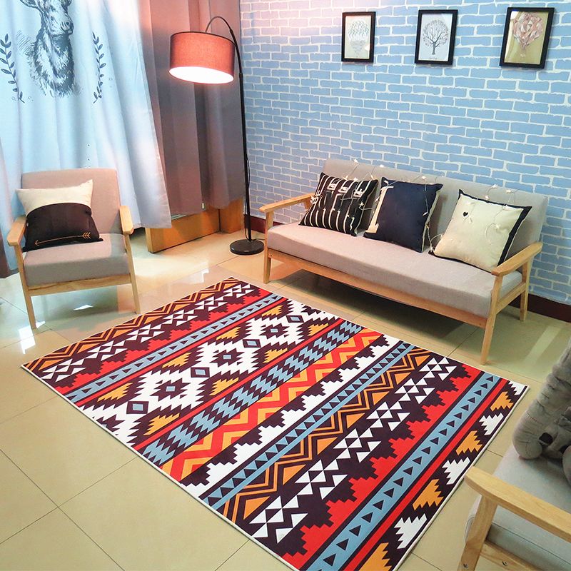Multi Color Bohemian Rug Synthetics Tribal Striped Pattern Rug Pet Friendly Washable Non-Slip Carpet for Study