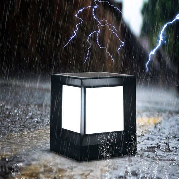 Black Waterproof Pillar Lamp Solar Square Outdoor Lights for Garden