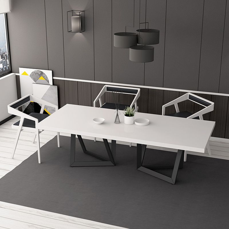 Mesa de comedor rectangular de estilo lujoso con pedestal doble, mesa fija con madera maciza
