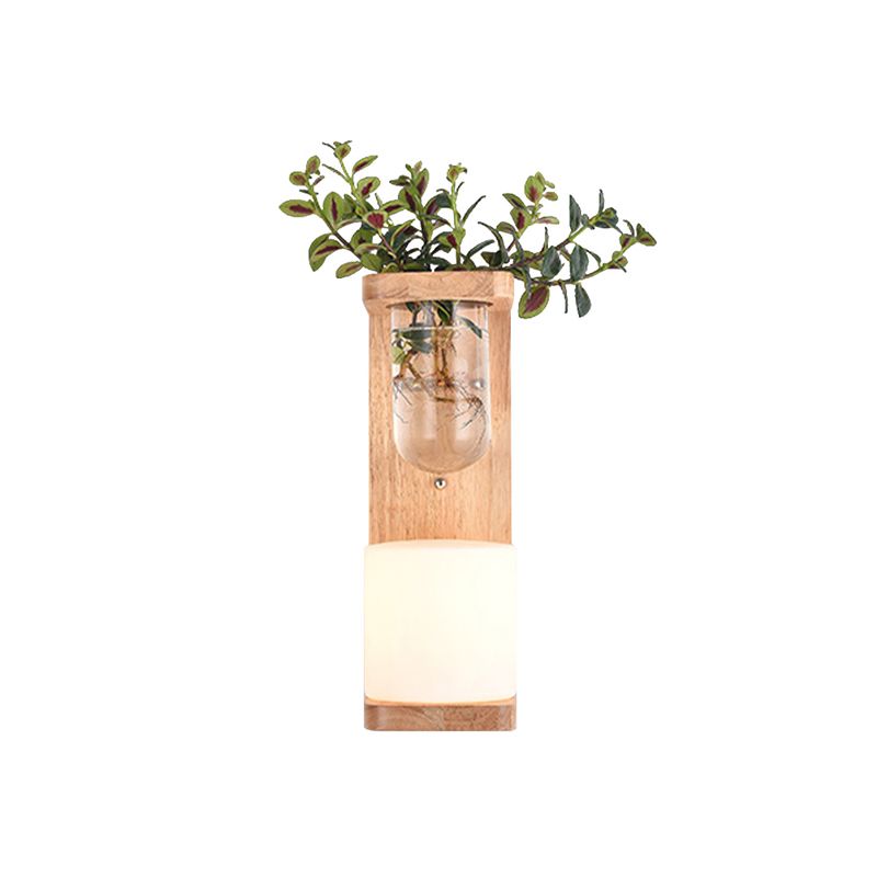Japanese Style Wooden Wall Lamp Geometry Wall Light for Bedroom (Flowerpot Not Included)