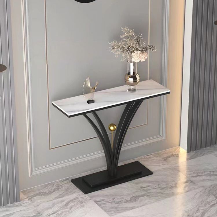 Contemporary Stone Console Sofa Table Rectangle Metal End Table for Hall