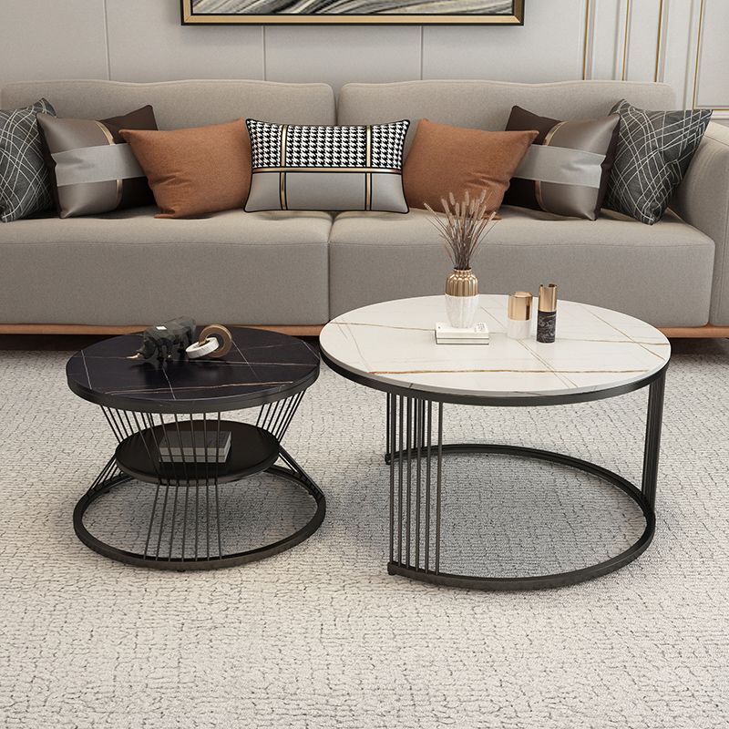 Slate Coffee Table Round Nesting Coffee Table Set with Storage