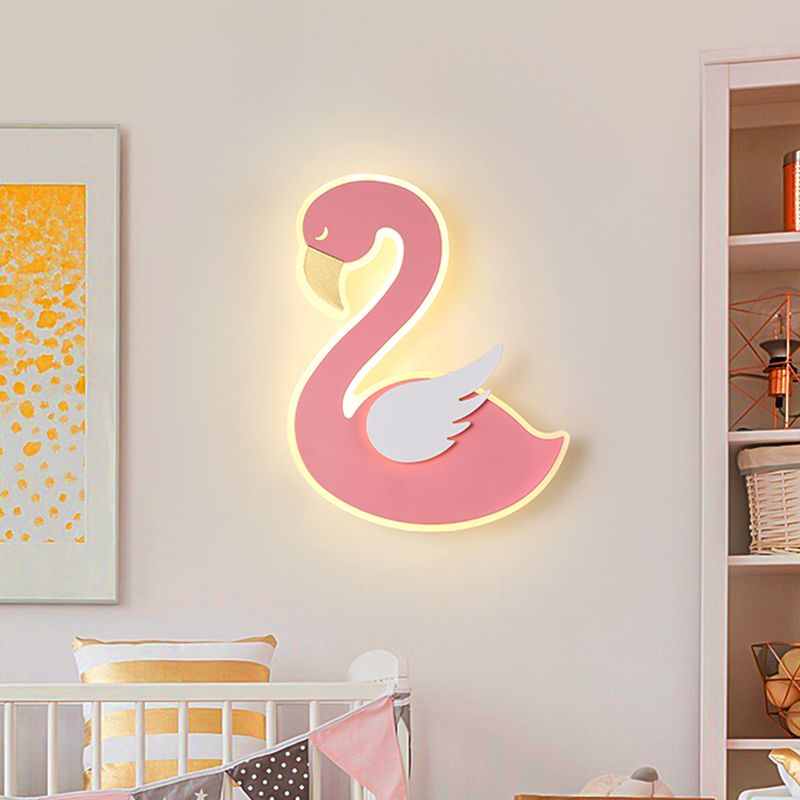 Pink Leftward/Rightward Swan Wall Lamp Cartoon Acrylic LED Flush Mount Wall Sconce for Baby Room