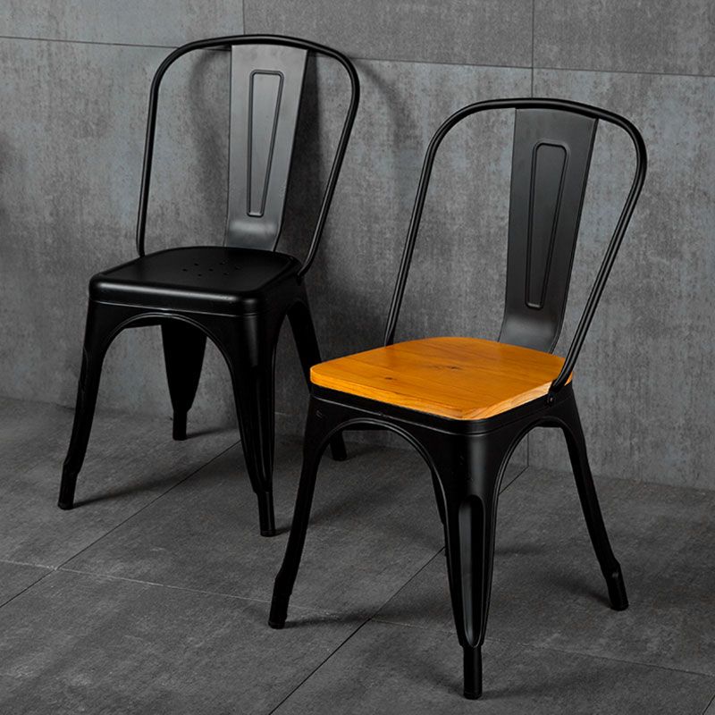 Industrial Dining Room Chair Slat Back Side Chair with Metal Legs for Home Use