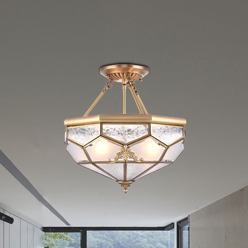 Goud 14 "/16"/18 "Wide 3/4/6 Lichten Semi Flush Mount Traditional Frosted Glass Faceted Semi Flush Light voor Corridor