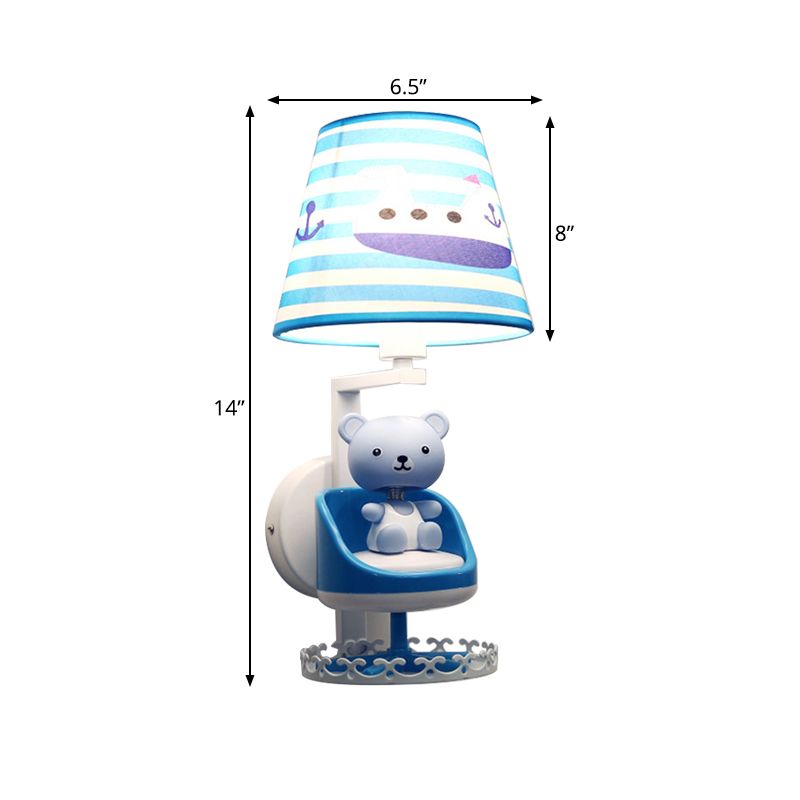 Luce da parete per orso per la sala da cura con tessuto di nave 1 capofamiglia Blue Sconce Light