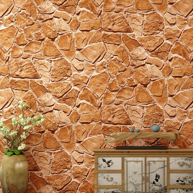 Industrial Wallpaper Roll Neutral Color Stacked Stone Wall Art, Non-Pasted, 20.5-inch x 33-foot