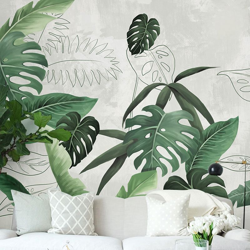 Decorative Tropical Leaf Mural Wallpaper Non-Woven Minimalist Wall Art for Bedroom