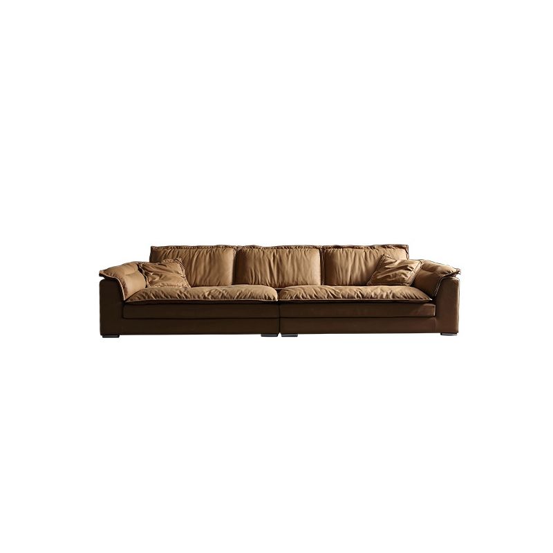 Modern Faux Leather Brown Sofa Pillow Top Arm Cushions Sofa & Chaise