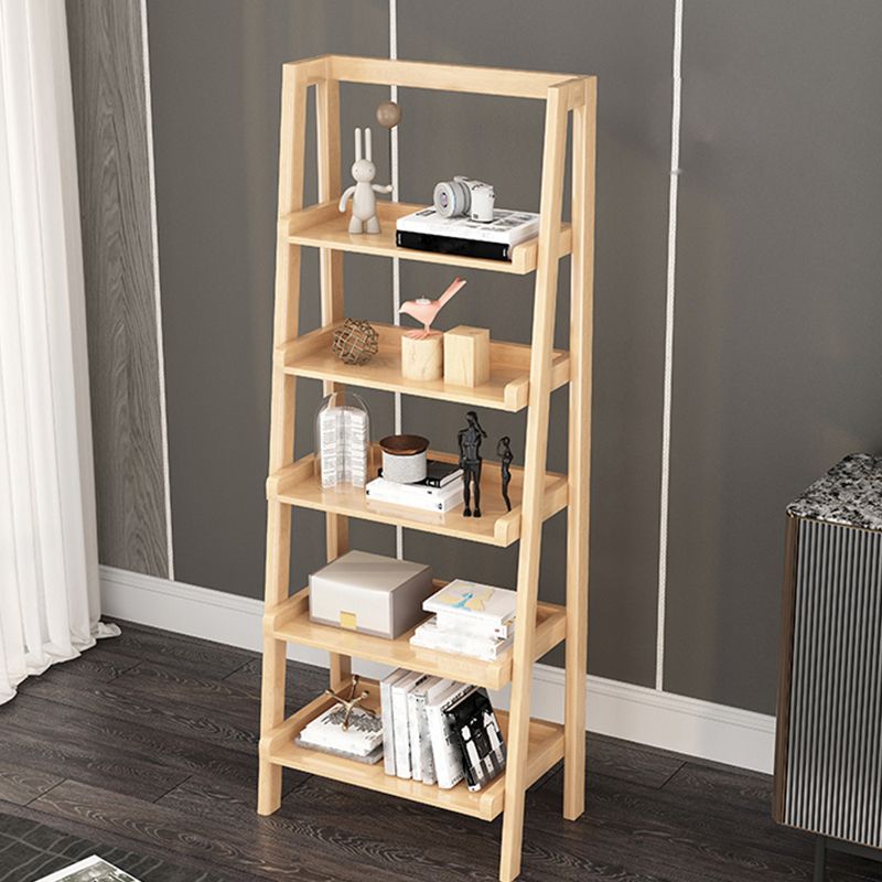 Ladder Solid Wood Bookshelf Modern Open Storage Bookcase for Home Office , 14.1" D