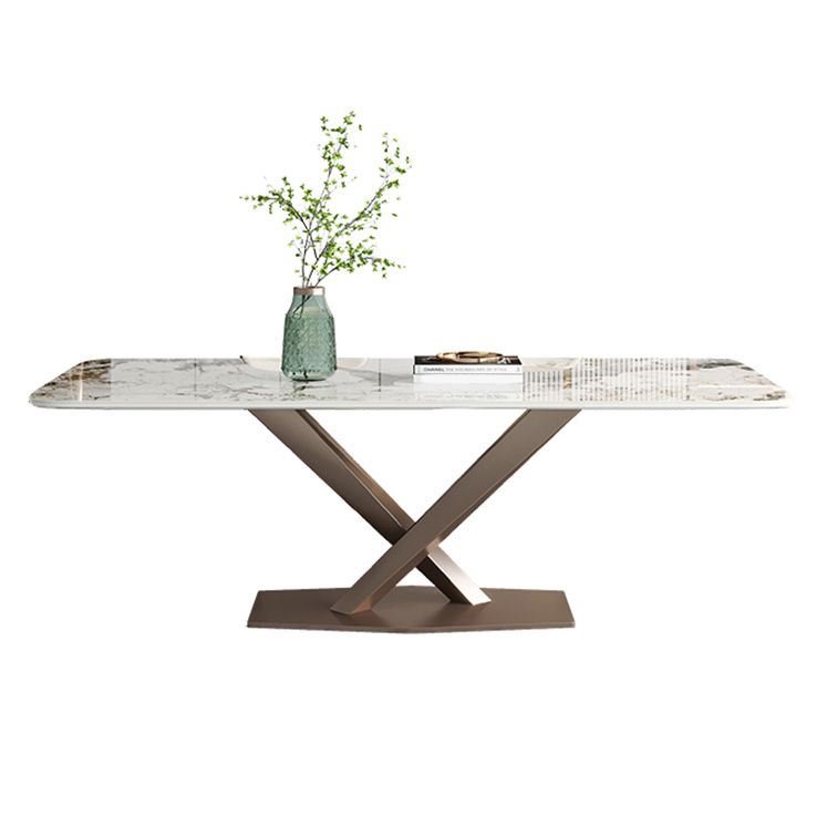 Metaal traditionele luxe rechthoek binnen tafel gesinterde stenen tafel met voetstukbasis