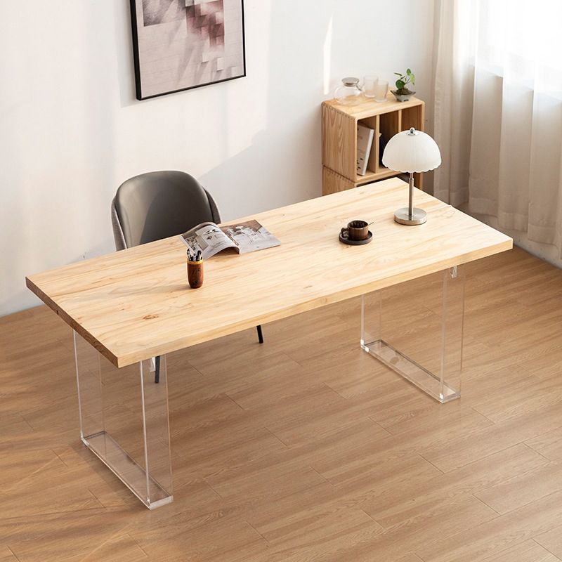 Rectangle Contemporary Standard Height Table Solid Wood Double Pedestal Dining Table