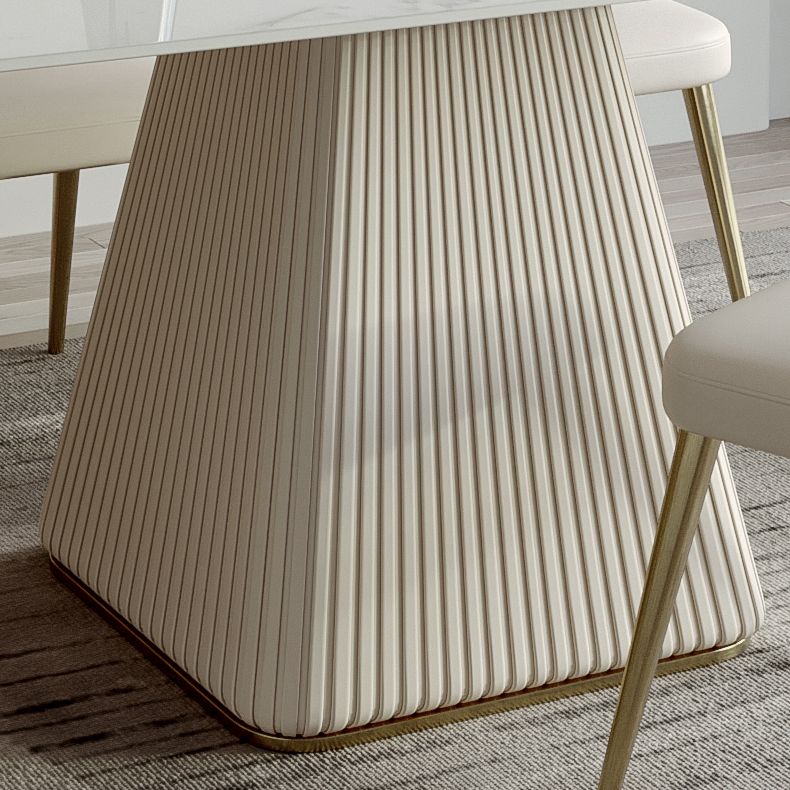 Minimalist Sintered Stone Dining Set for 4/6 Table Set of Metal Gold Base and PU Leather Chairs