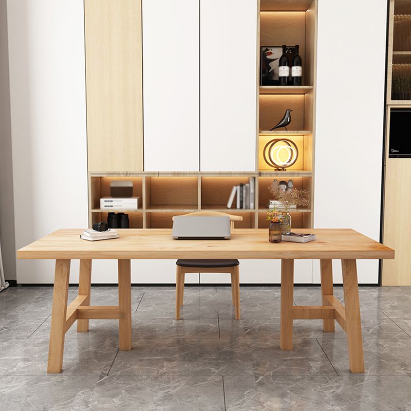 Rectangle Pine Solid Wood Table Modern Dining Table with Double Pedestal