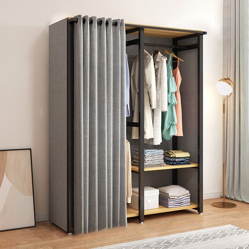Modern Metal Frame Wardrobe Freestanding Wardrobe with Garment Rod for Bedroom