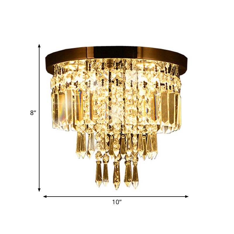 Chrome 8"/10" de large LED Lampe encastrée moderniste en cristal à facettes ronde à plusieurs niveaux près du plafonnier