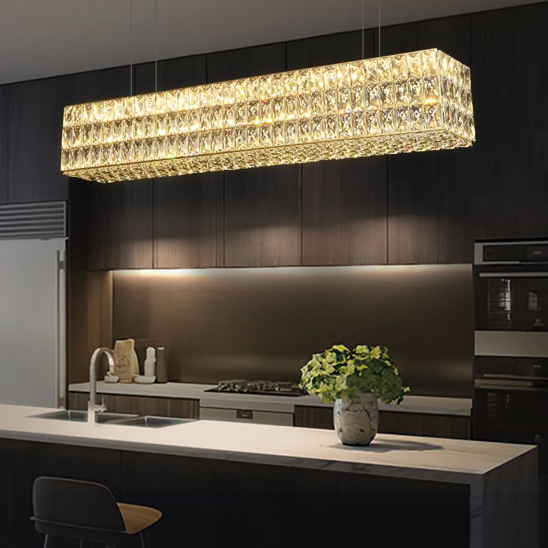 Rechthoek eiland verlichtingsarmatuur moderne hangende kroonluchter met kristalschaduw