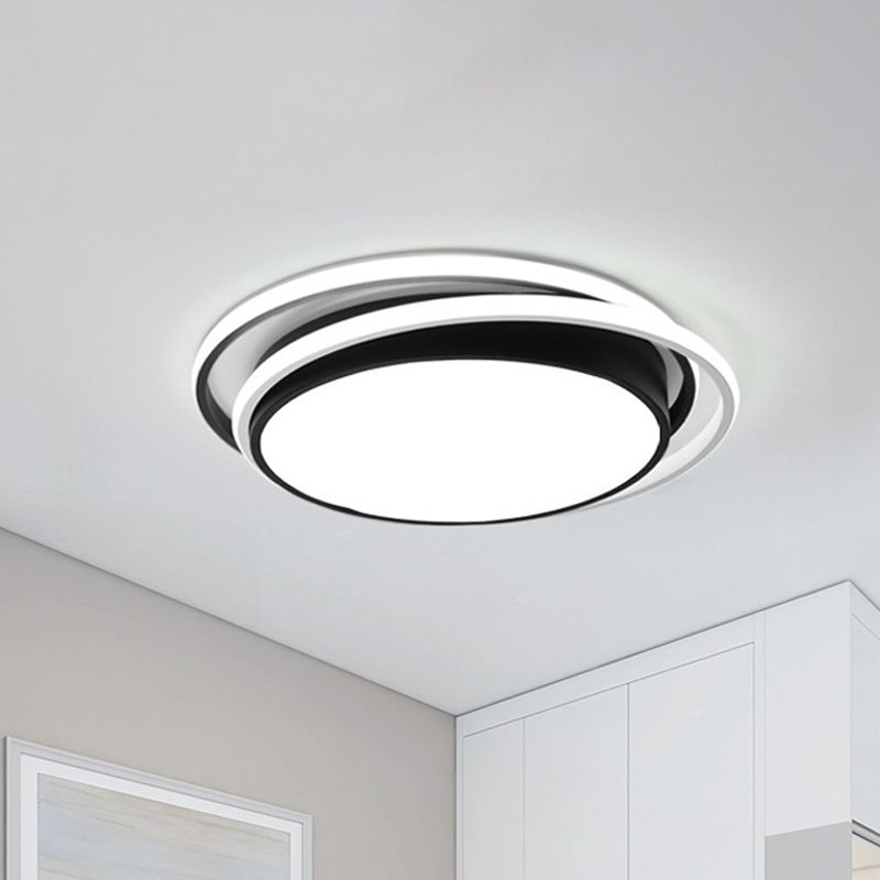 Lámpara de techo empotrada en forma de tambor con difusor acrílico Lámpara de montaje en techo LED integrada de metal moderno en blanco y negro para dormitorio en blanco cálido