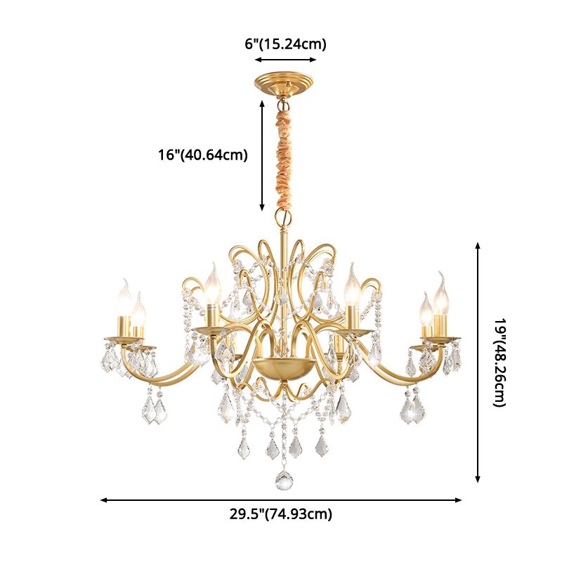 Clear Crystal Pendant Lamp with Candle Lamp Holder Vintage Country Style Chandelier Lighting in Gold