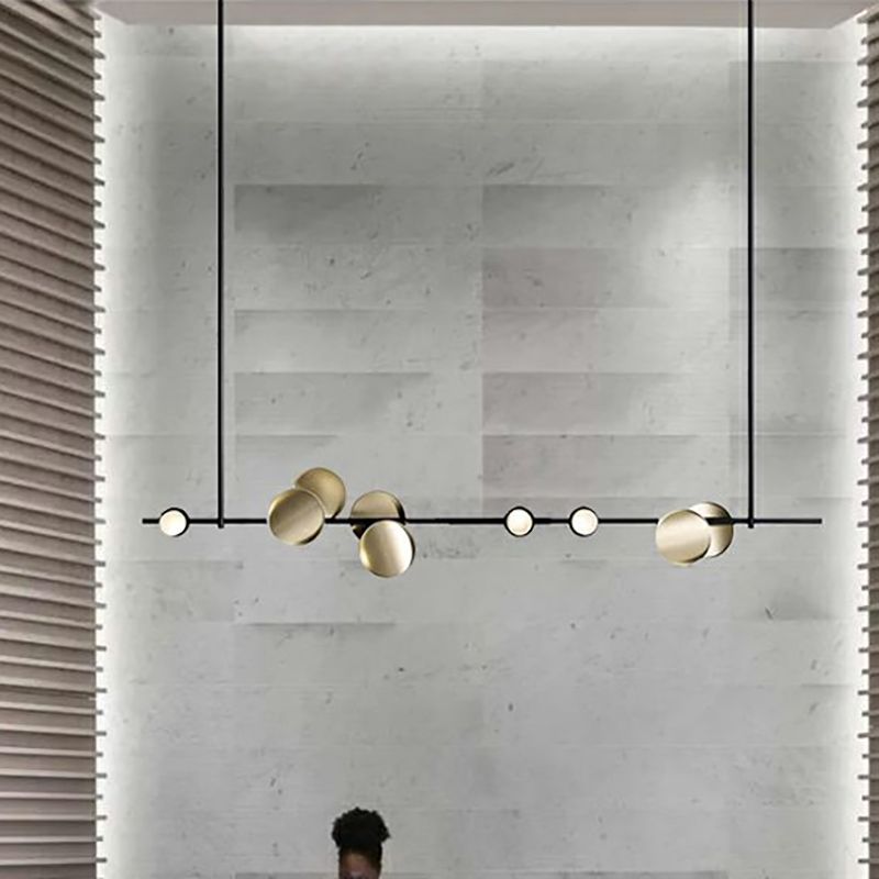 Modern Island Lamp 9-Head Linear Restaurant Pendant Light with Round Metal Shade