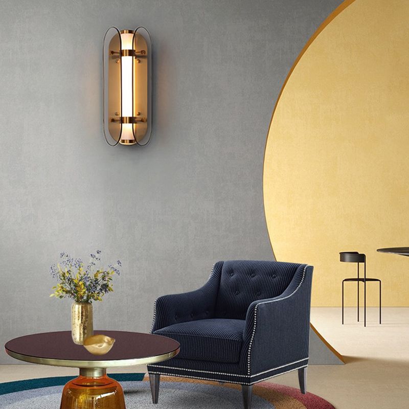 Modern Glass Wall Sconce Cylinder Shape Wall Light with Acrylic Shade for Living Room