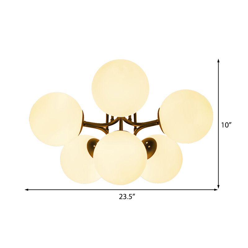 3/6 Lights Living Room Ceiling Light Fixture Traditional Black Semi Flush with Globe White Glass Shade