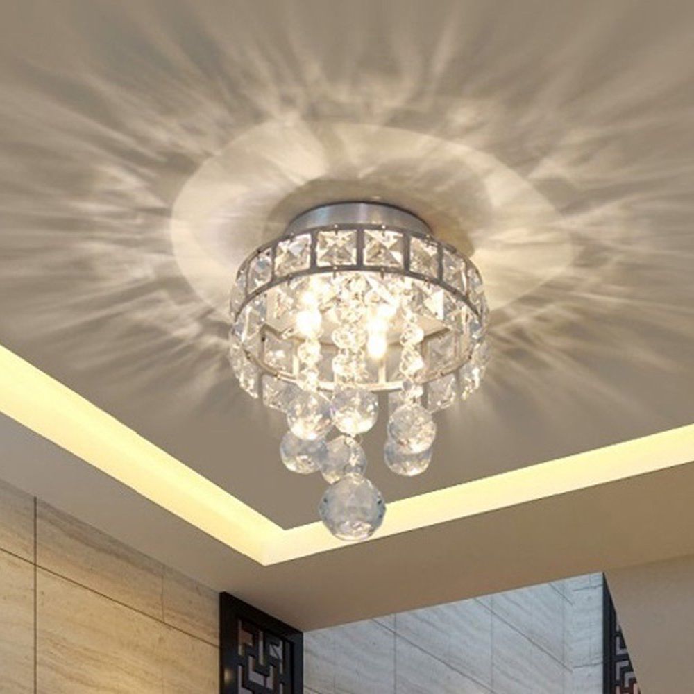 Modern Silver Ceiling Flush Mount Light Droplets Crystal Living Room Flush Mount Lighting