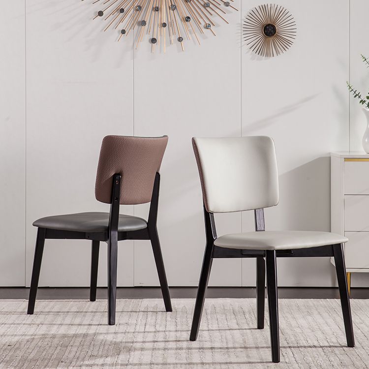 Solid Wood Frame Dining Chairs Modern Faux Leather Armless Chair