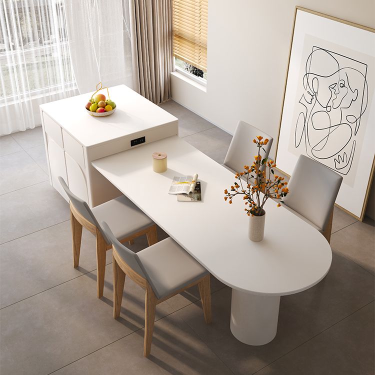 White Stone Top Dinette Table Modern Free Form Indoor Dining Table