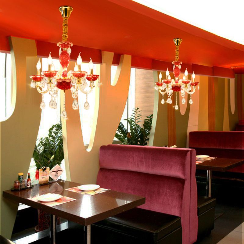 Kit lampada a sospensione del ristorante a lume di candela tradizionale cristallo gocciolamento 6/8 luci lampadario rosso illuminazione
