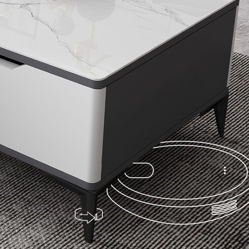 4 Legs Cocktail Table Rectangle Stone Single Coffee Table with Drawer