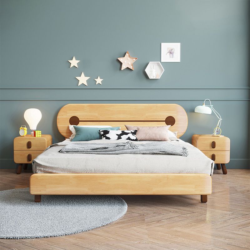 84.65 inch Wide Scandinavian Standard Bed Solid Wood Bed with Headboard