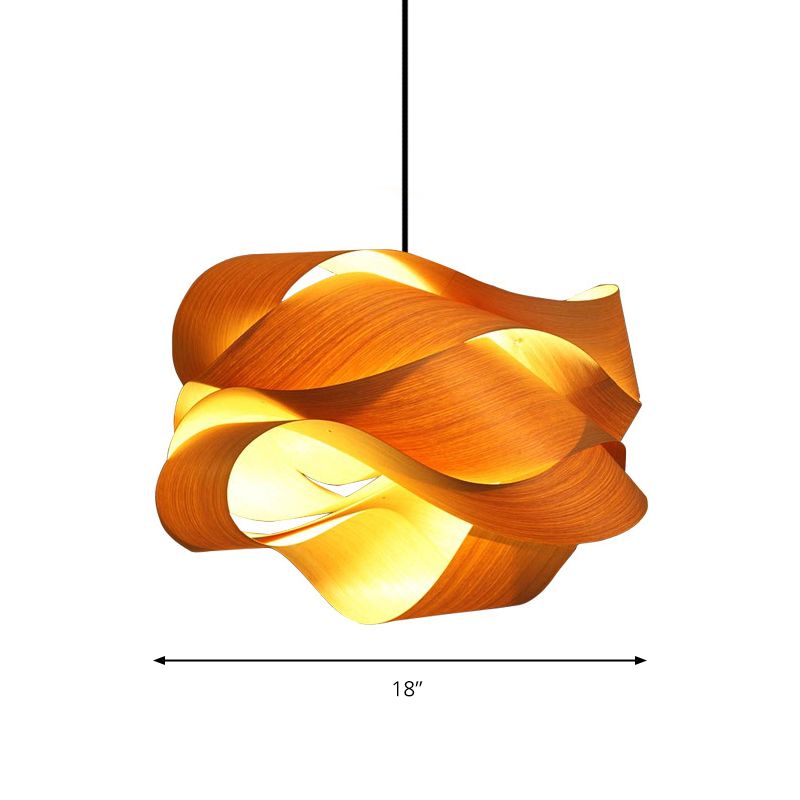 18"/23.5" Wide Twist Pendant Lamp Contemporary Wooden 1 Light Living Room Hanging Light in Beige