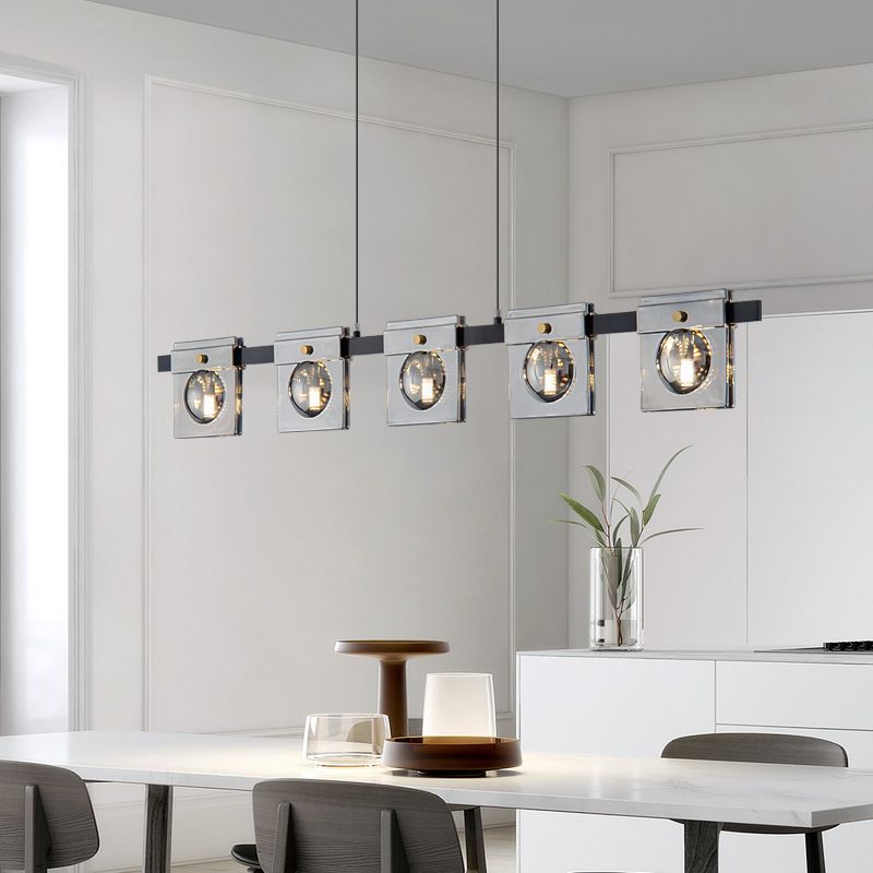 Multiple-Light Rectangular Island Pendant Modern Glass Island Lighting