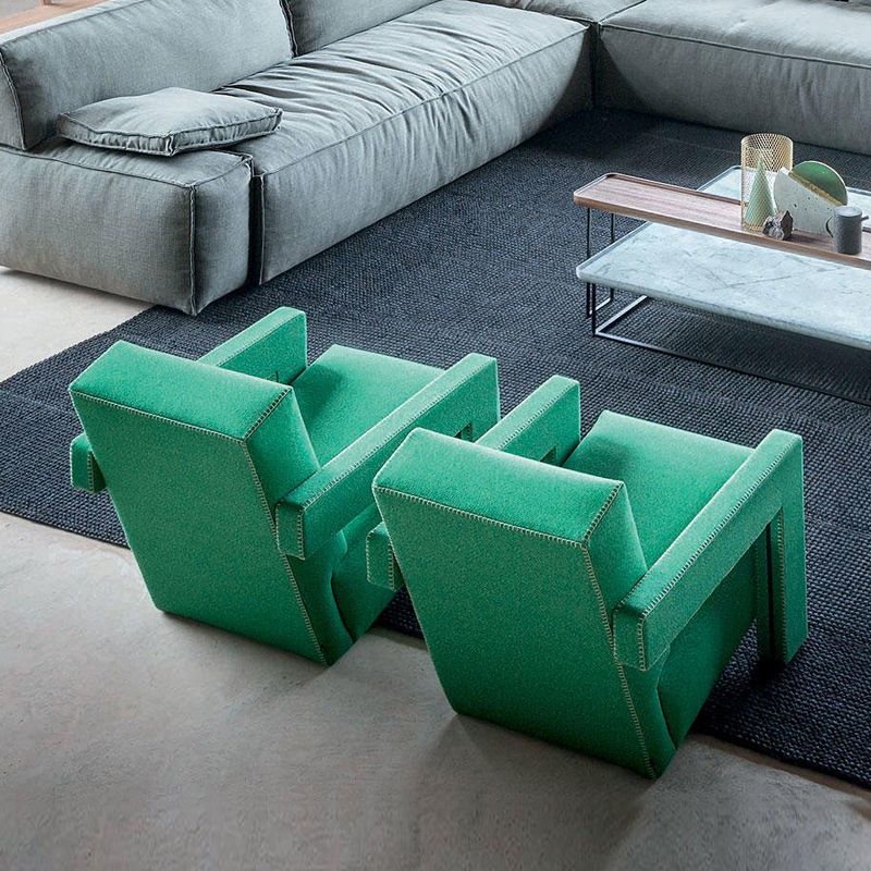 Solid Color Lounge Chair Living Room Square Arms Armchair with Legs
