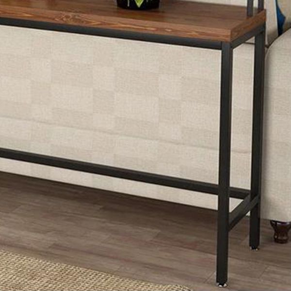 Pine Wood Top Bar Dining Table Industrial Bar Table with Trestle Base in Black