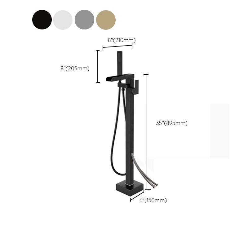 Modern Freestanding Tub Filler Trim Copper Floor Mounted with Handshower Bathroom Faucet