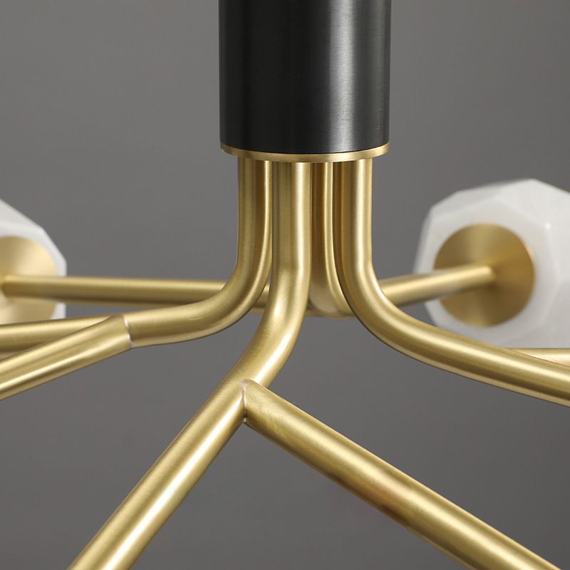 Post-Modern Metal Hanging Chandelier Light White Glass Shade Ceiling Chandelier in Gold for Living Room