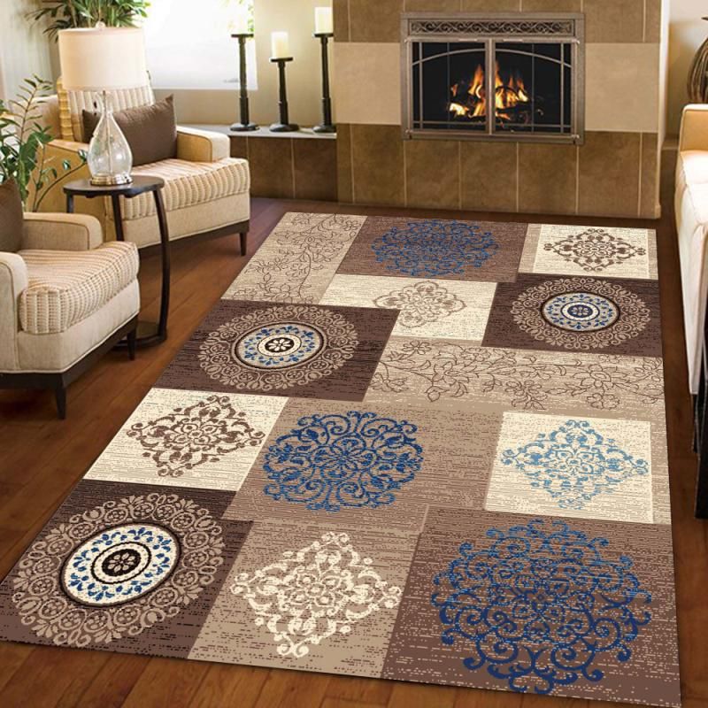 Multi-Colored Living Room Rug Contemporary Geometric Carpet Synthetics Stain Resistant Non-Slip Backing Washable Rug