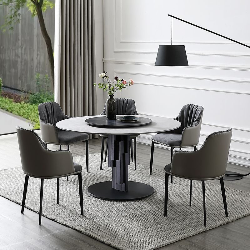 Round Stone Top Dining Table Contemporary Dining Table with Turntable