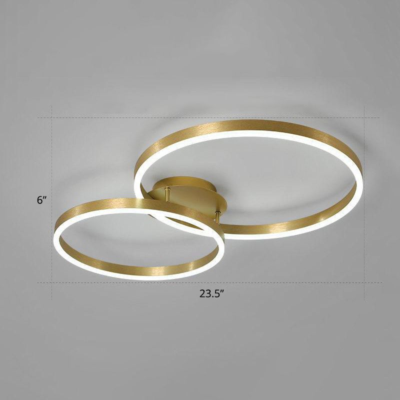 Gold Halo LED Ceiling Lighting Minimalist Aluminum Semi Flush Light Fixture for Bedroom