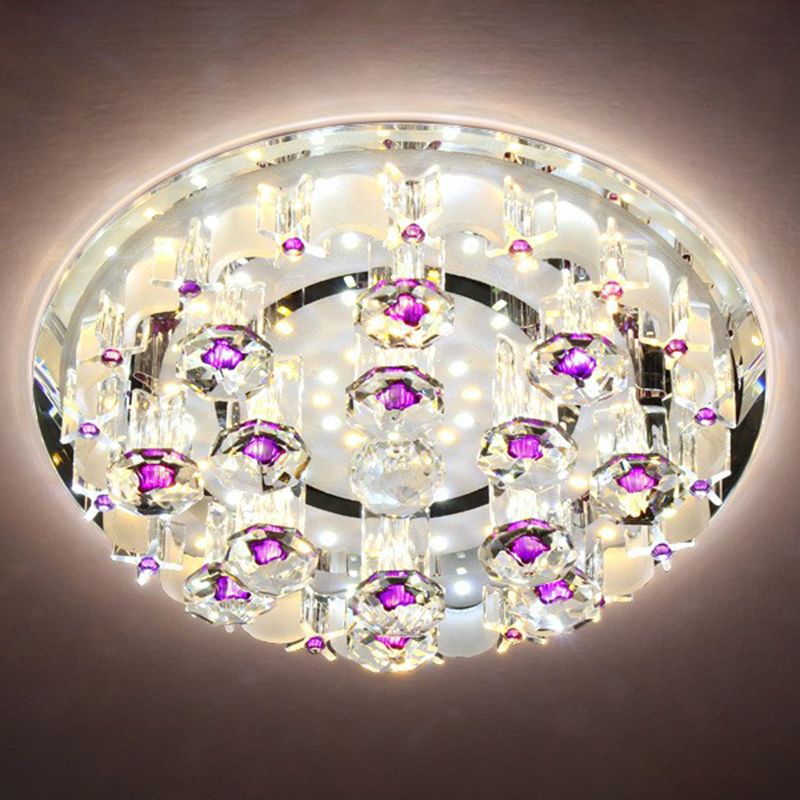 Contemporary Circle Flush Ceiling Light Crystal Hallway LED Flush Mount Lighting Fixture in Clear