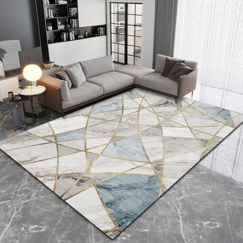 Grey Tone Modern Area Rug Polyester Marbling Print Rug Non-Slip Backing Indoor Rug for Living Room